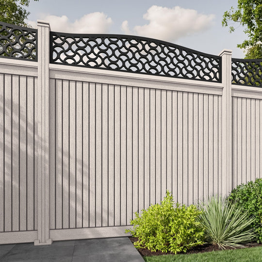 Virtis Vida Curved Top Fence Panel - Mid Stone - with our composite posts