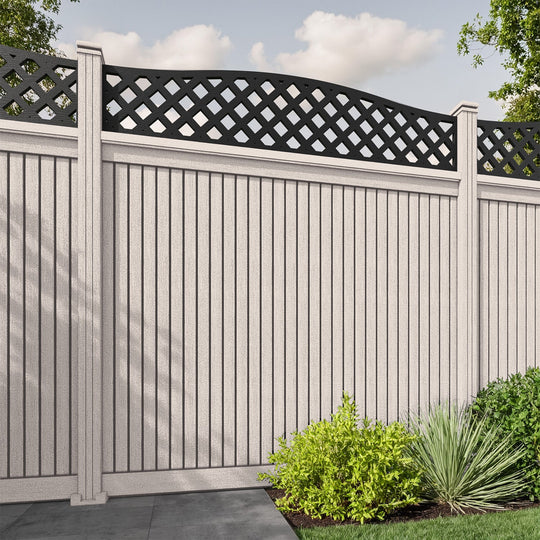 Virtis High Wave Fence Panel - Mid Stone - with our composite posts