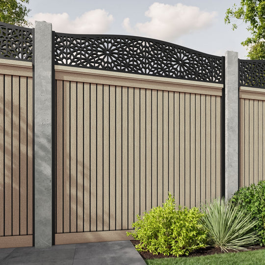 Virtis Alnara Curved Top Fence Panel - Light Oak - for existing concrete posts