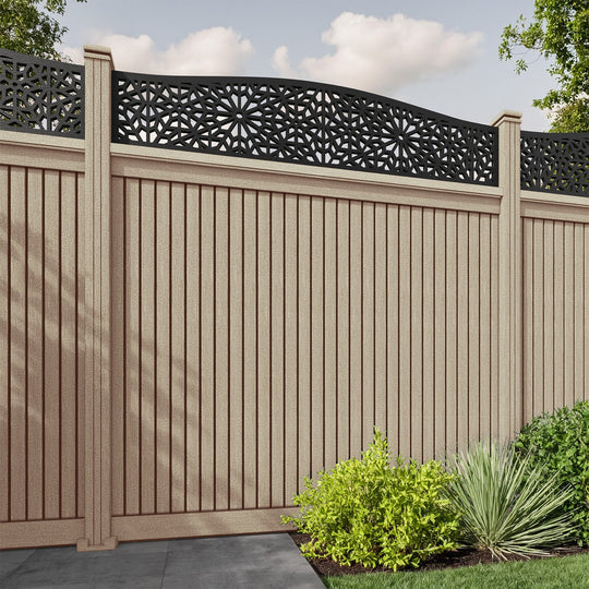Virtis Alnara Curved Top Fence Panel - Light Oak - with our composite posts