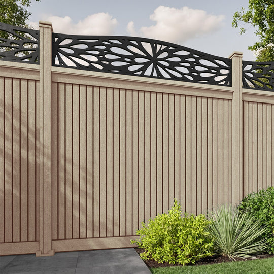 Virtis Blossom Curved Top Fence Panel - Light Oak - with our composite posts
