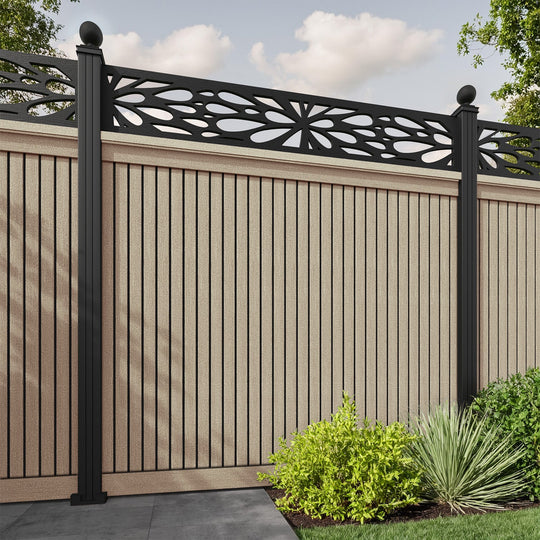 Virtis Blossom Fence Panel - Light Oak - with our aluminium posts