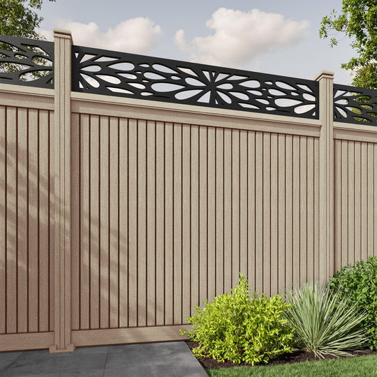 Virtis Blossom Fence Panel - Light Oak - with our composite posts