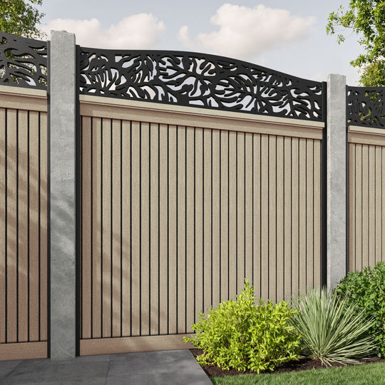 Virtis Botanic Curved Top Fence Panel - Light Oak - for existing concrete posts