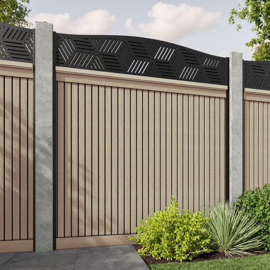 Virtis Cubed Curved Top Fence Panel - Light Oak - for existing concrete posts