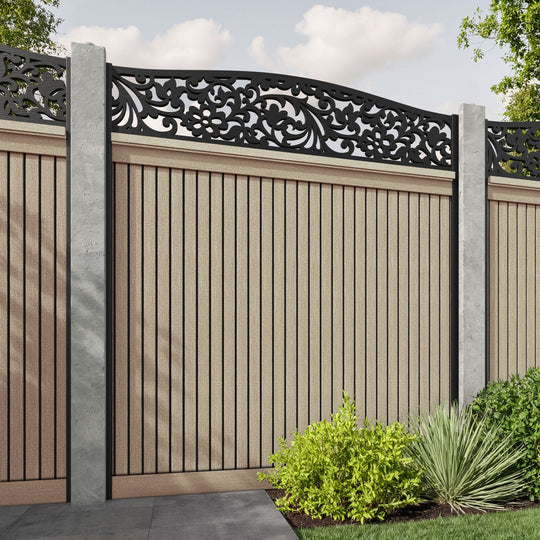 Virtis Eden Curved Top Fence Panel - Light Oak - for existing concrete posts