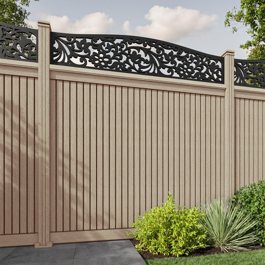 Virtis Eden Curved Top Fence Panel - Light Oak - with our composite posts