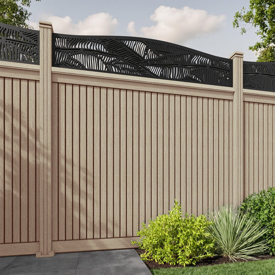 Virtis Feather Curved Top Fence Panel - Light Oak - with our composite posts