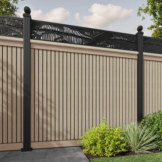 Virtis Feather Fence Panel - Light Oak - with our aluminium posts