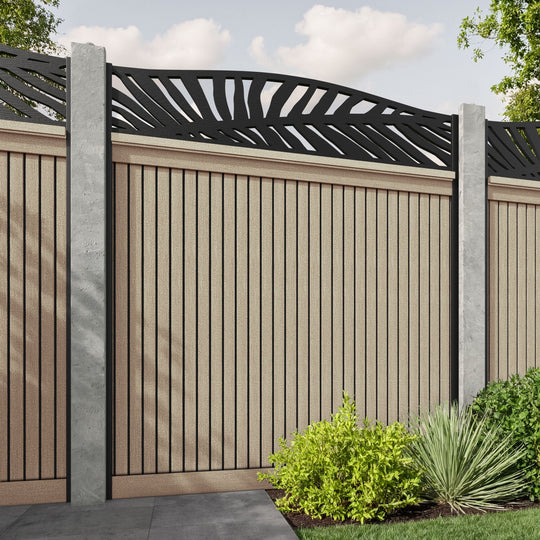 Virtis Palm Curved Top Fence Panel - Light Oak - for existing concrete posts
