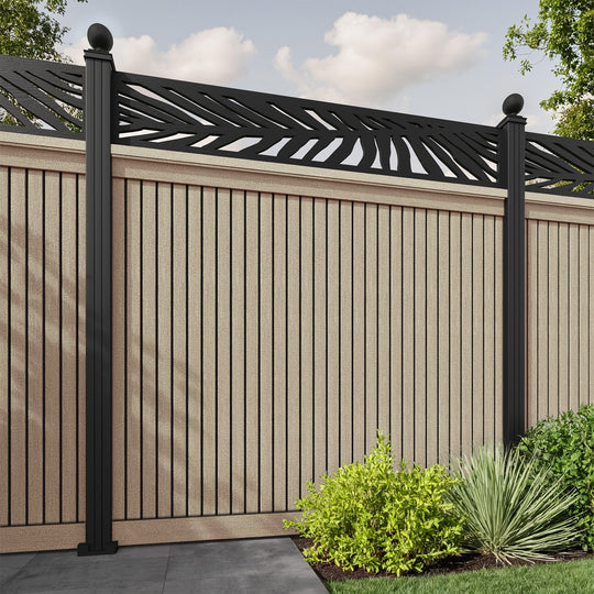 Virtis Palm Fence Panel - Light Oak - with our aluminium posts