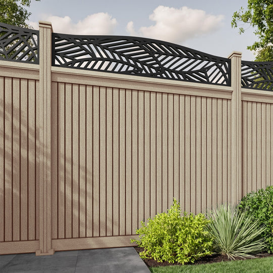 Virtis Habitat Curved Top Fence Panel - Light Oak - with our composite posts