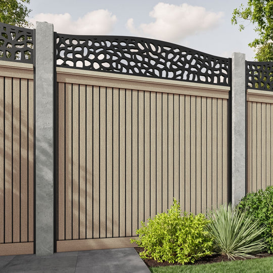 Virtis Pebble Curved Top Fence Panel - Light Oak - for existing concrete posts