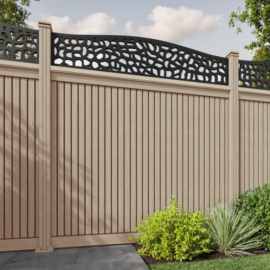 Virtis Pebble Curved Top Fence Panel - Light Oak - with our composite posts