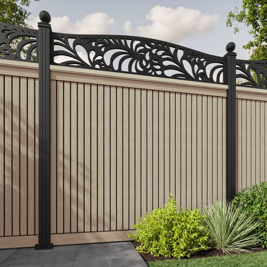 Virtis Petal Curved Top Fence Panel - Light Oak - with our aluminium posts