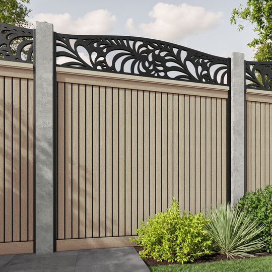 Virtis Petal Curved Top Fence Panel - Light Oak - for existing concrete posts