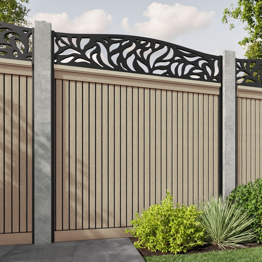 Virtis Plume Curved Top Fence Panel - Light Oak - for existing concrete posts