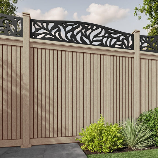 Virtis Plume Curved Top Fence Panel - Light Oak - with our composite posts