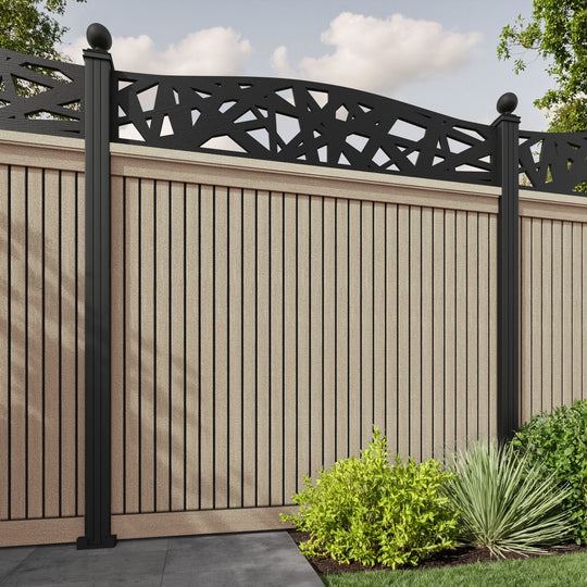 Virtis Prism Curved Top Fence Panel - Light Oak - with our aluminium posts