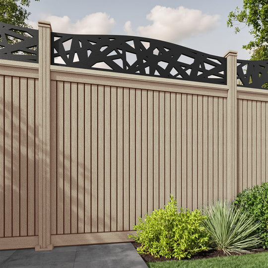 Virtis Prism Curved Top Fence Panel - Light Oak - with our composite posts