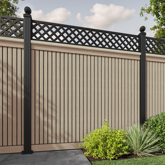 Virtis Hive Fence Panel - Light Oak - with our aluminium posts
