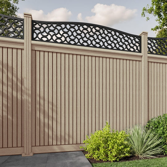 Virtis Vida Curved Top Fence Panel - Light Oak - with our composite posts