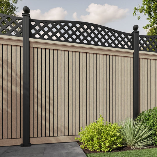 Virtis High Wave Fence Panel - Light Oak - with our aluminium posts