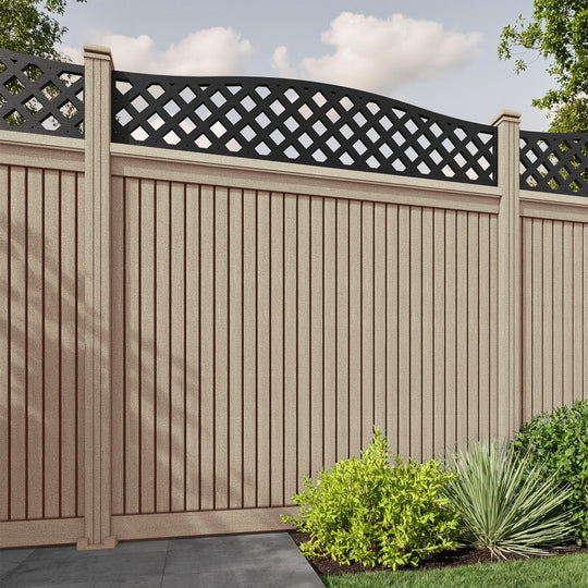 Virtis High Wave Fence Panel - Light Oak - with our composite posts