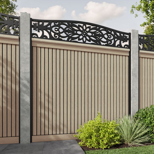 Virtis Windsor Curved Top Fence Panel - Light Oak - for existing concrete posts