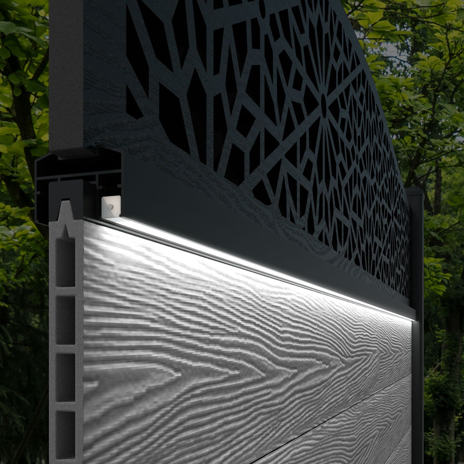 Hudson Alnara Curved Top Fence Panel - Teak - with our aluminium posts