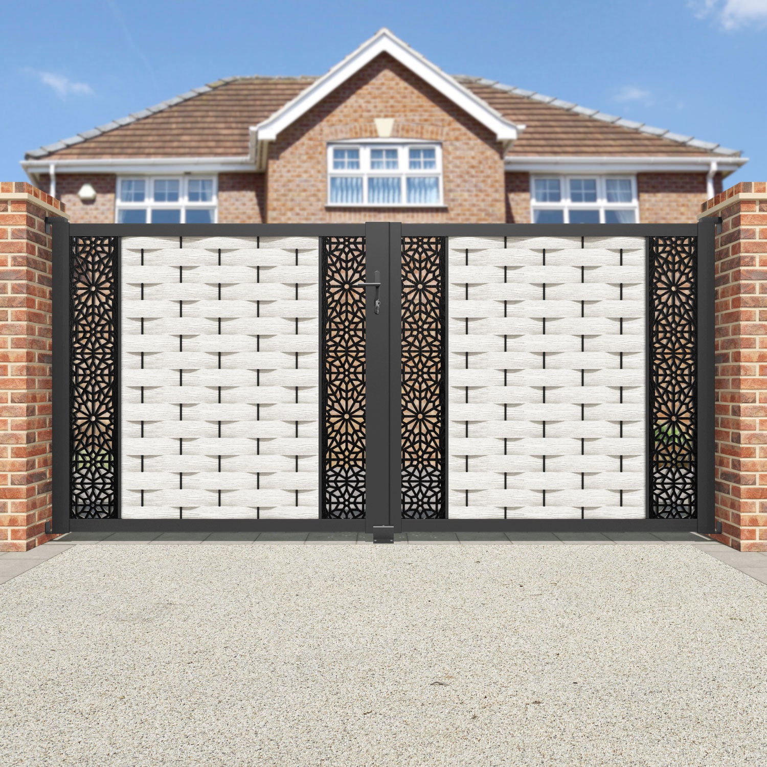 Ripple Alnara Straight Top Driveway Gate - Light Stone - Middle & End Screen