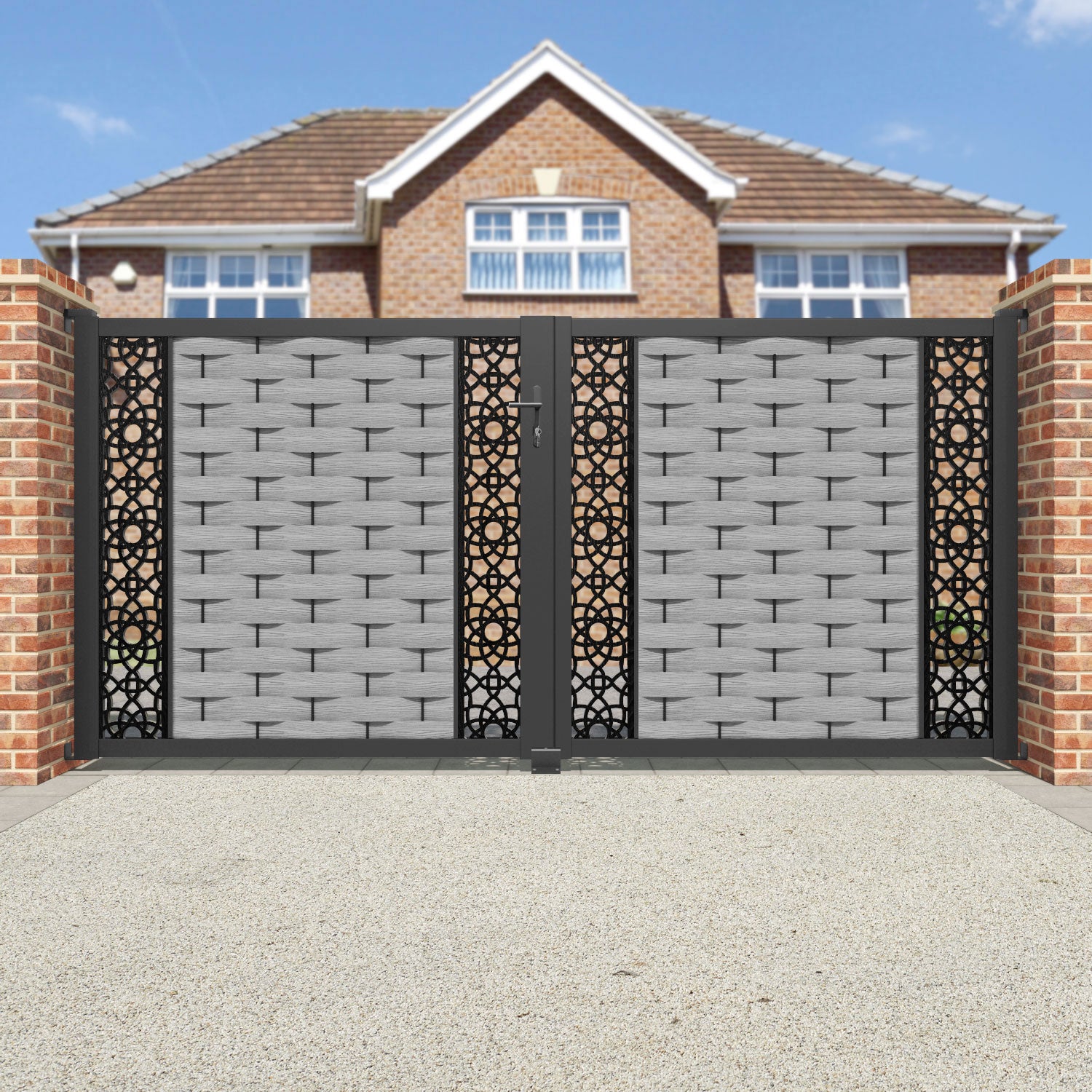Ripple Ambar Straight Top Driveway Gate - Light Grey - Middle & End Screen