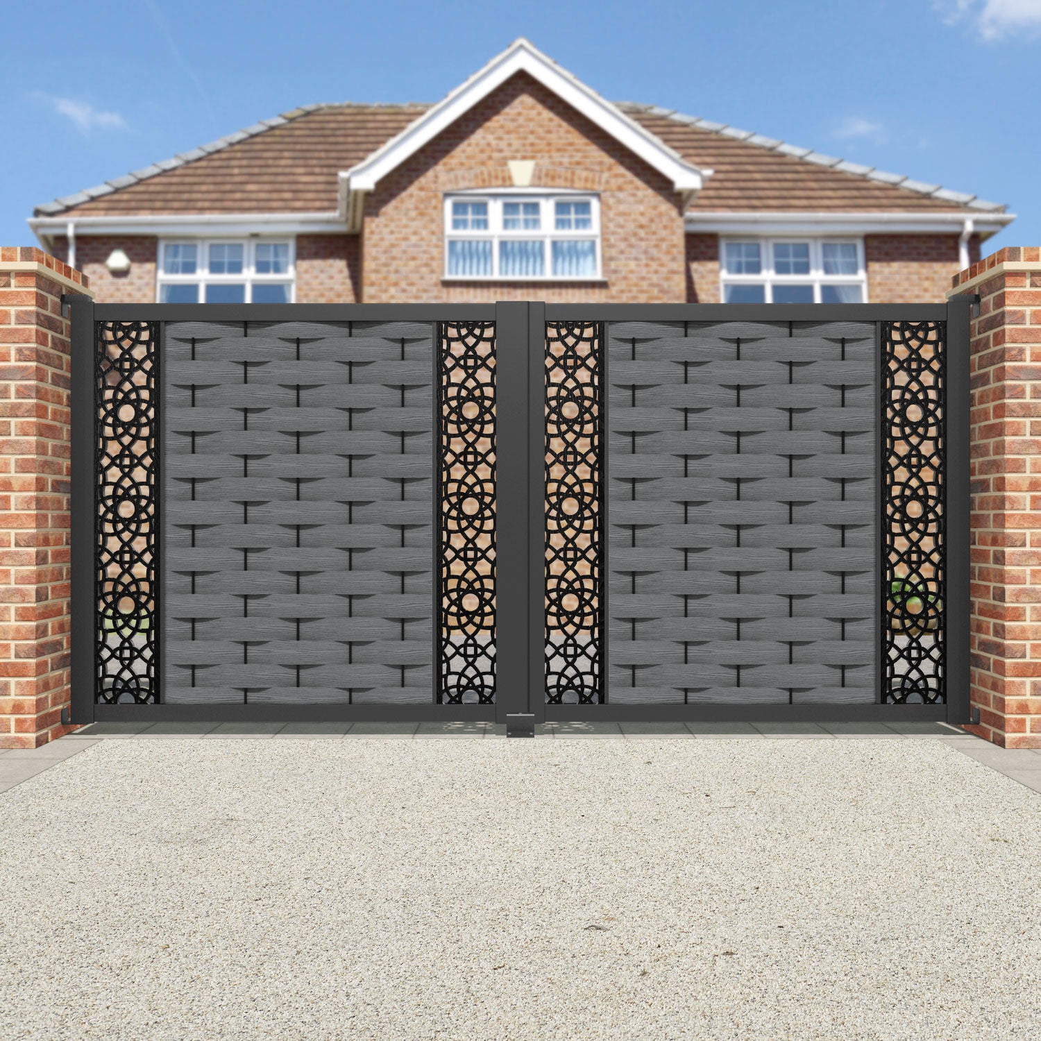 Ripple Ambar Straight Top Driveway Gate - Mid Grey - Middle & End Screen