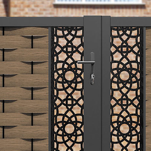 Ripple Ambar Straight Top Driveway Gate - Teak - Middle Screen