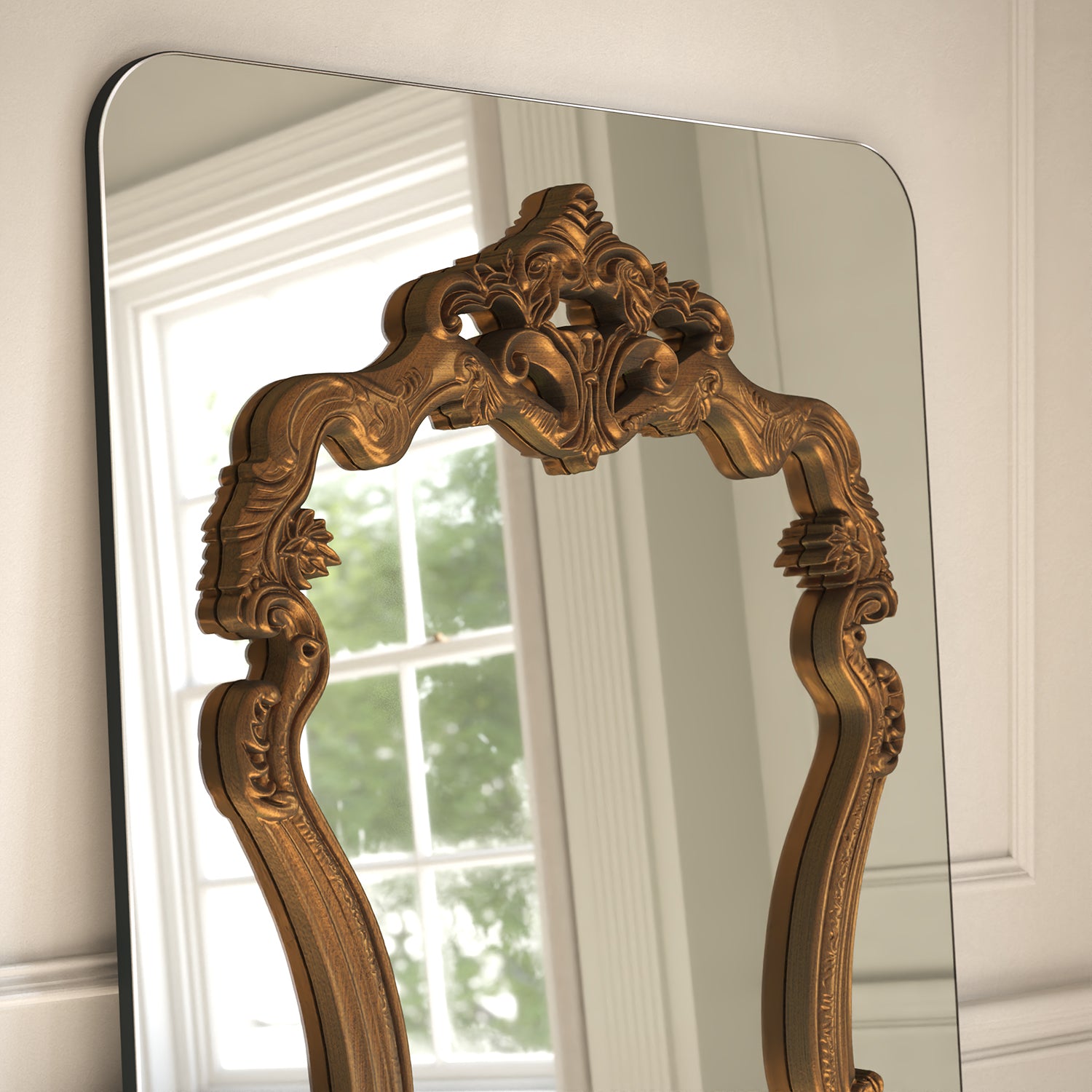 Artisan Frame Within Rounded Rectangle Full-Length Leaner Mirror - with LED