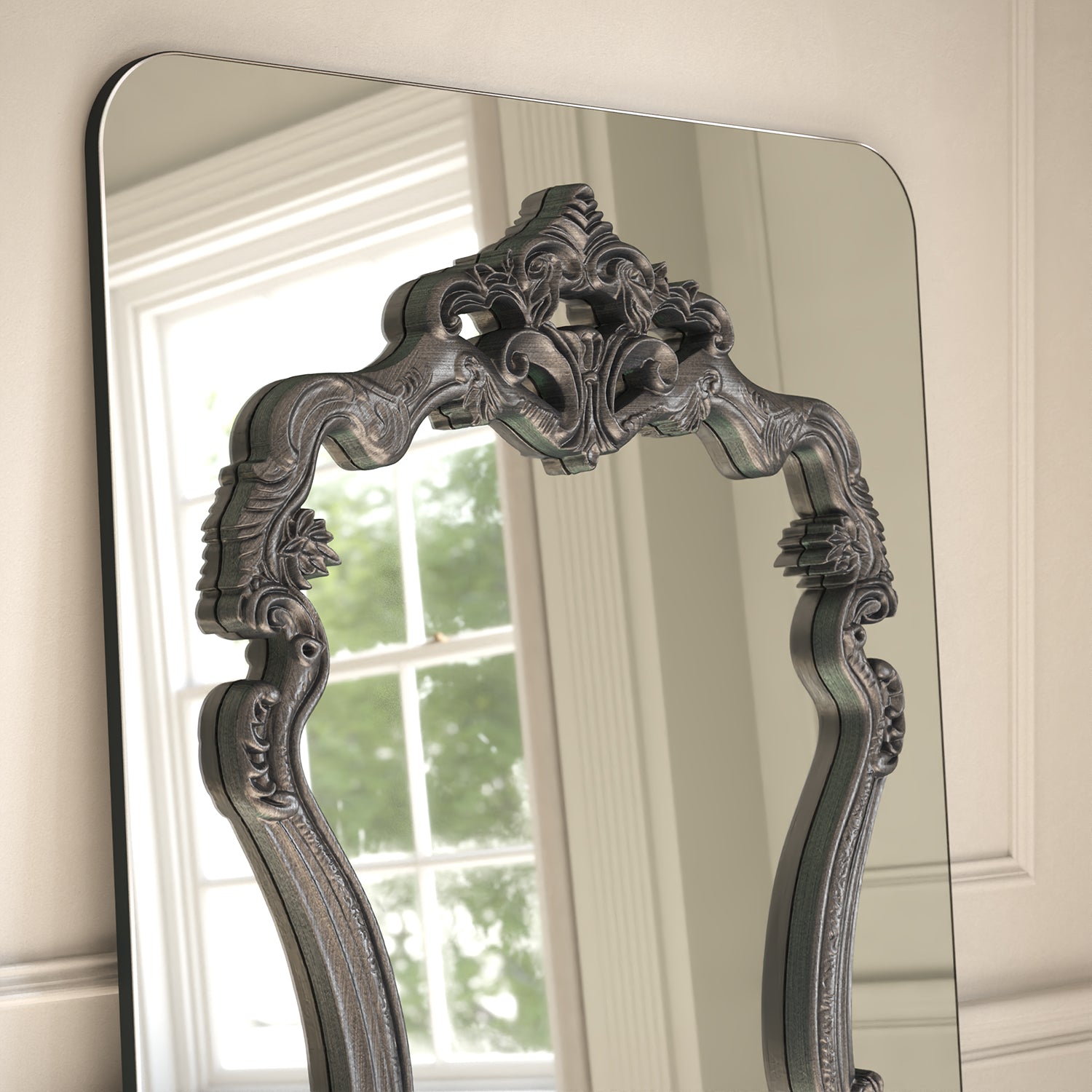 Artisan Frame Within Rounded Rectangle Full-Length Leaner Mirror - with LED