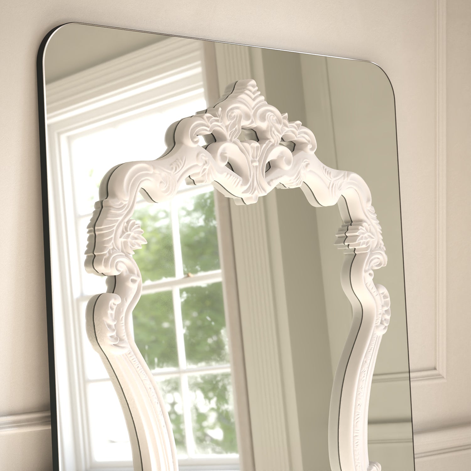 Artisan Frame Within Rounded Rectangle Full-Length Leaner Mirror - with LED