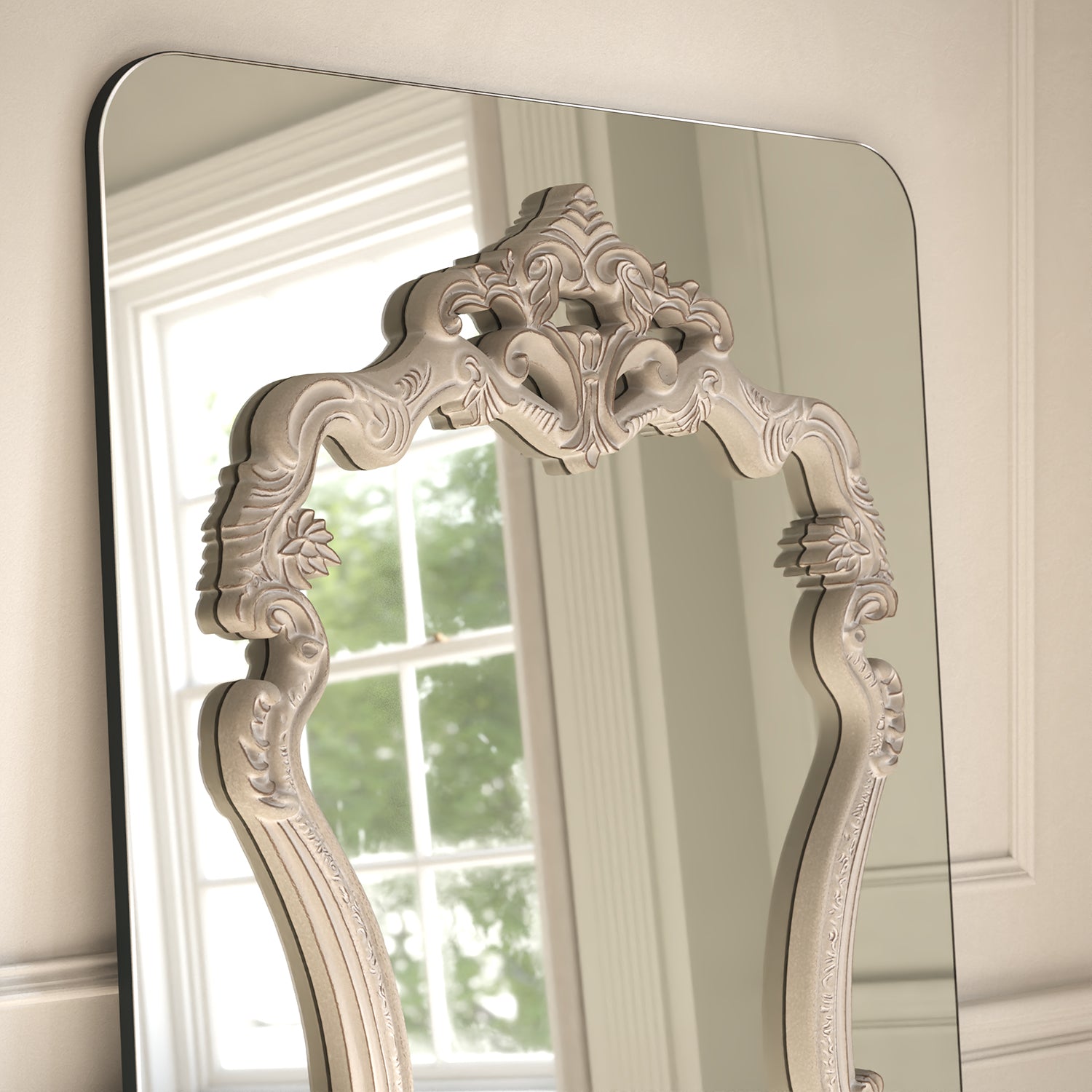 Artisan Frame Within Rounded Rectangle Full-Length Leaner Mirror - with LED