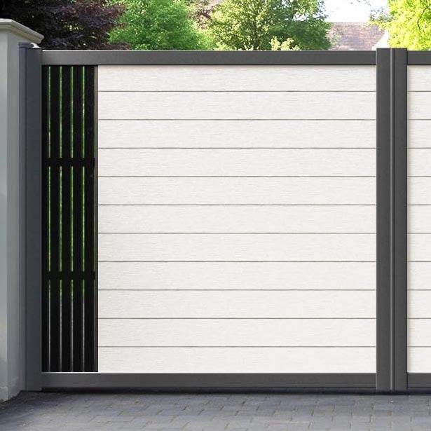 Fusion Aspen Straight Top Driveway Gate - Light Stone - End Screen