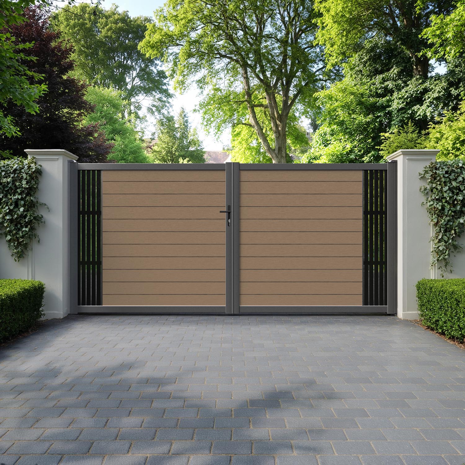 Fusion Aspen Straight Top Driveway Gate - Teak - End Screen