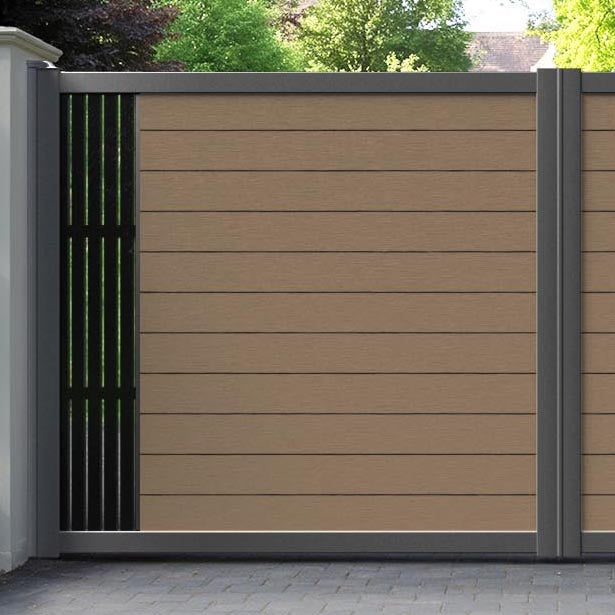 Fusion Aspen Straight Top Driveway Gate - Teak - End Screen