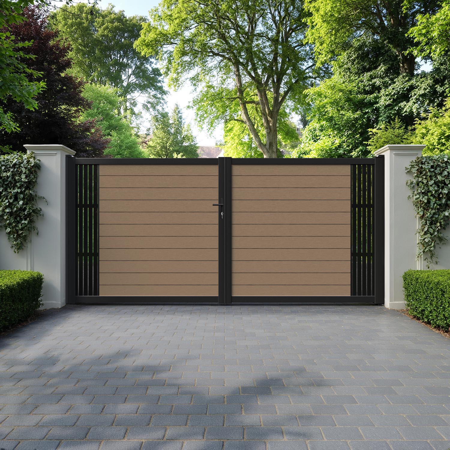 Fusion Aspen Straight Top Driveway Gate - Teak - End Screen