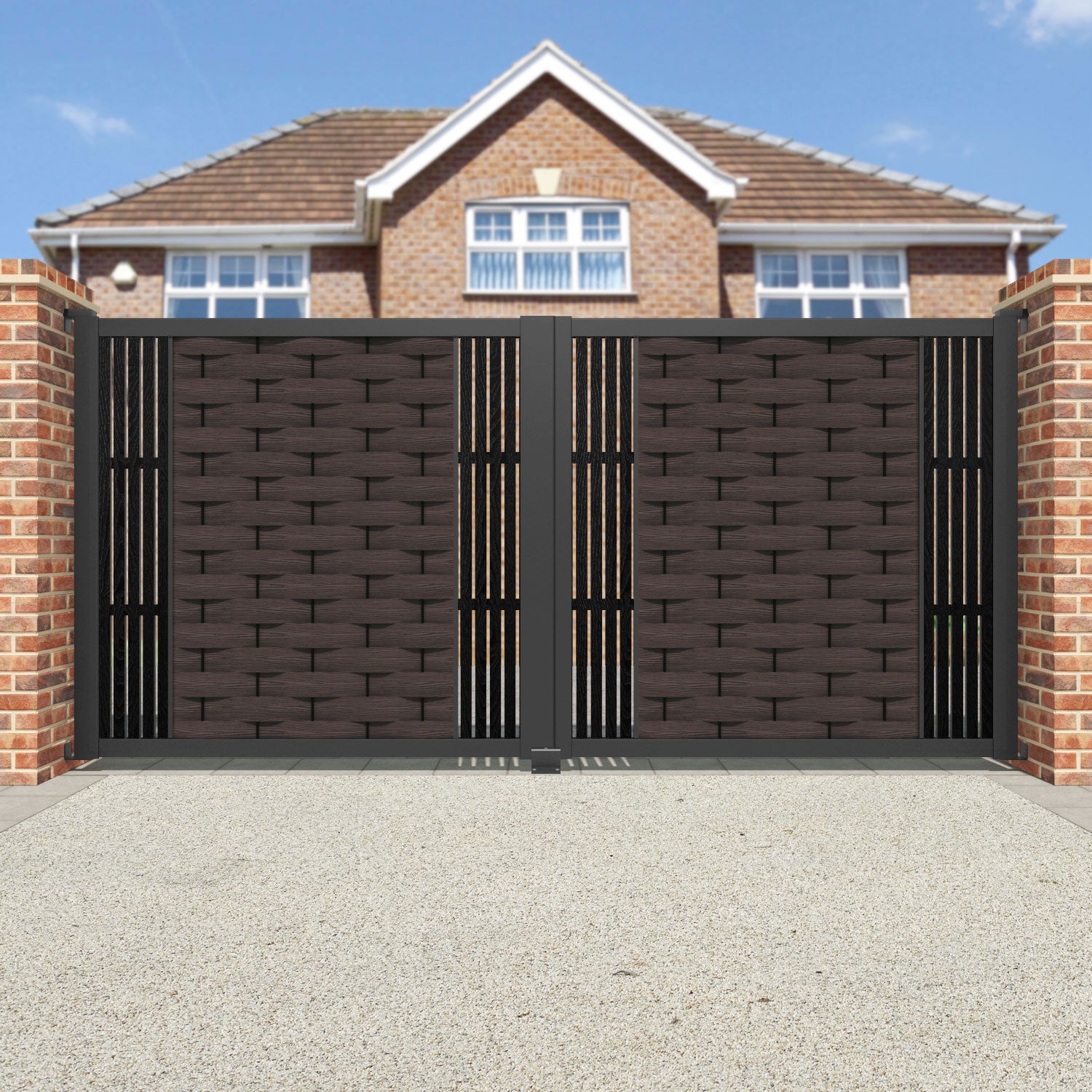Ripple Aspen Straight Top Driveway Gate - Mid Brown - Middle & End Screen