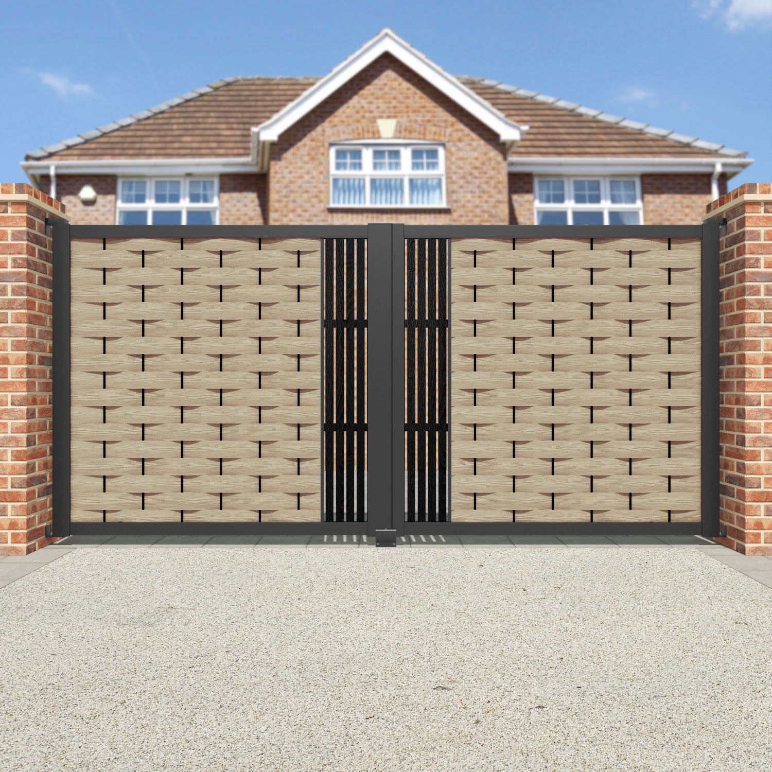 Ripple Aspen Straight Top Driveway Gate - Light Oak - Middle Screen