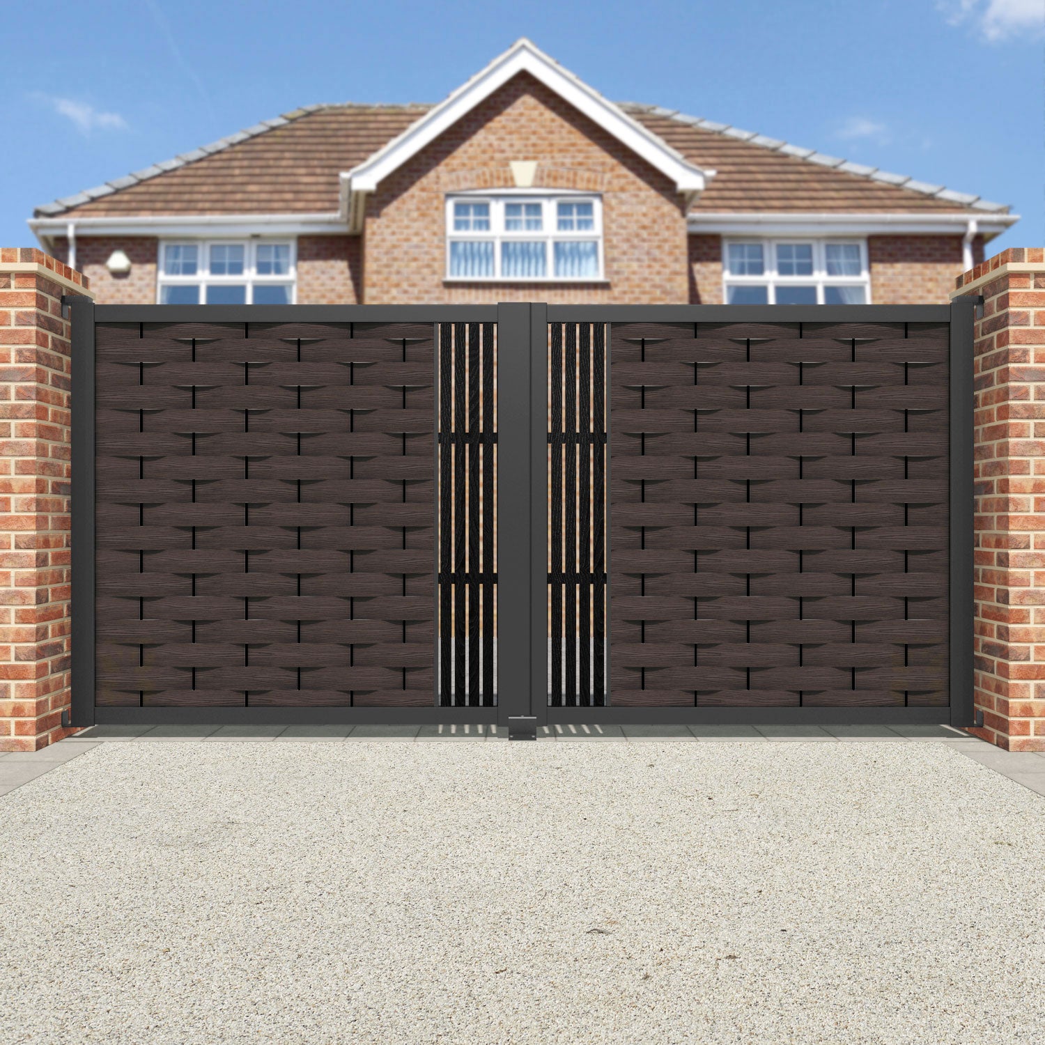 Ripple Aspen Straight Top Driveway Gate - Mid Brown - Middle Screen