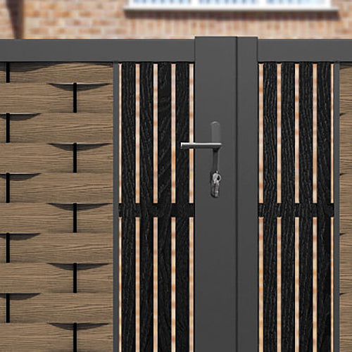 Ripple Aspen Straight Top Driveway Gate - Teak - Middle & End Screen