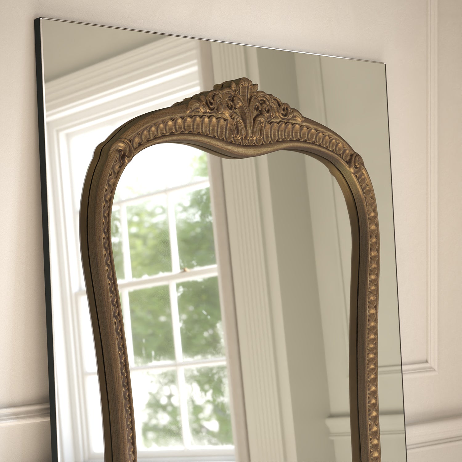 Barocco Frame Within Rectangular Full-Length Leaner Mirror
