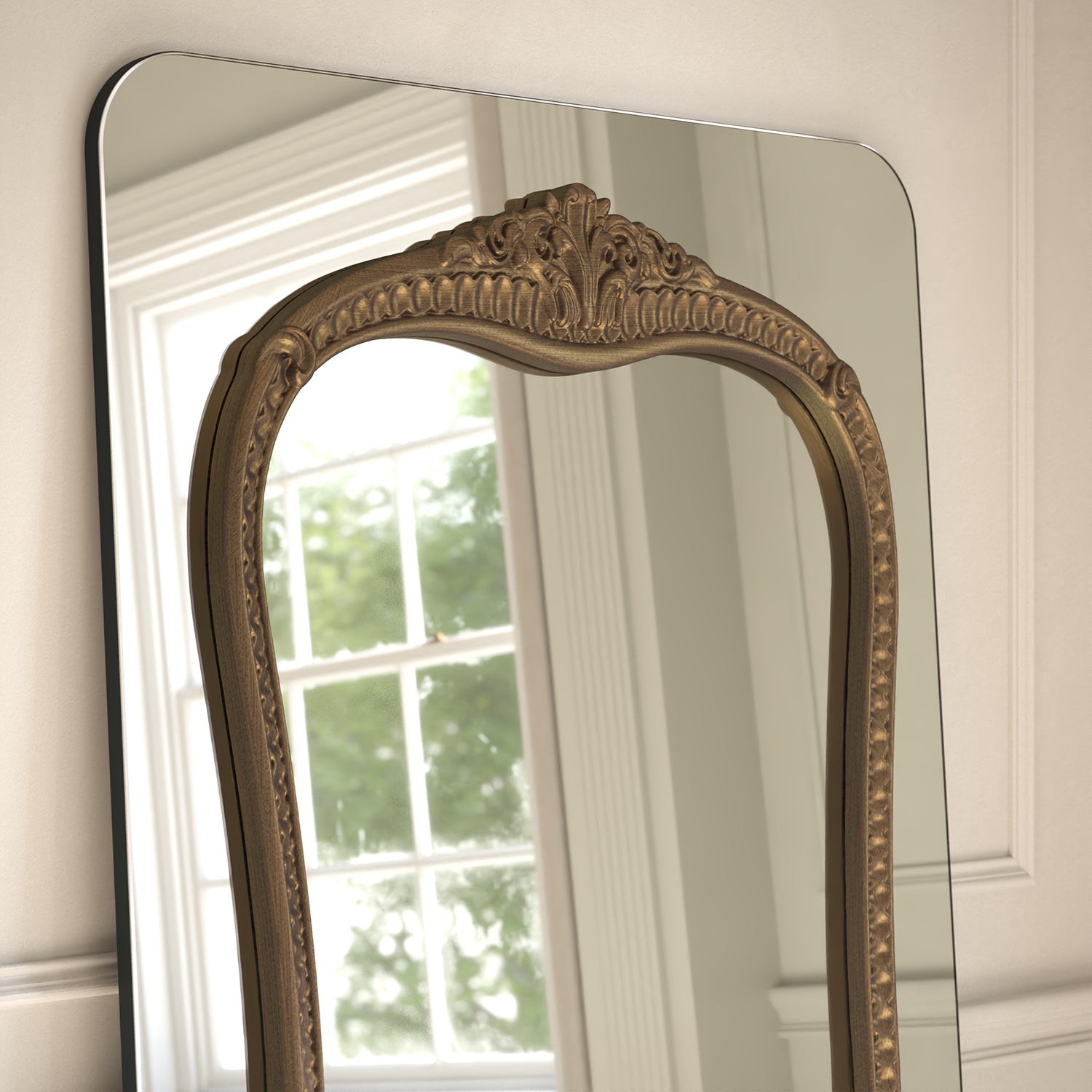Barocco Frame Within Rounded Rectangle Full-Length Leaner Mirror