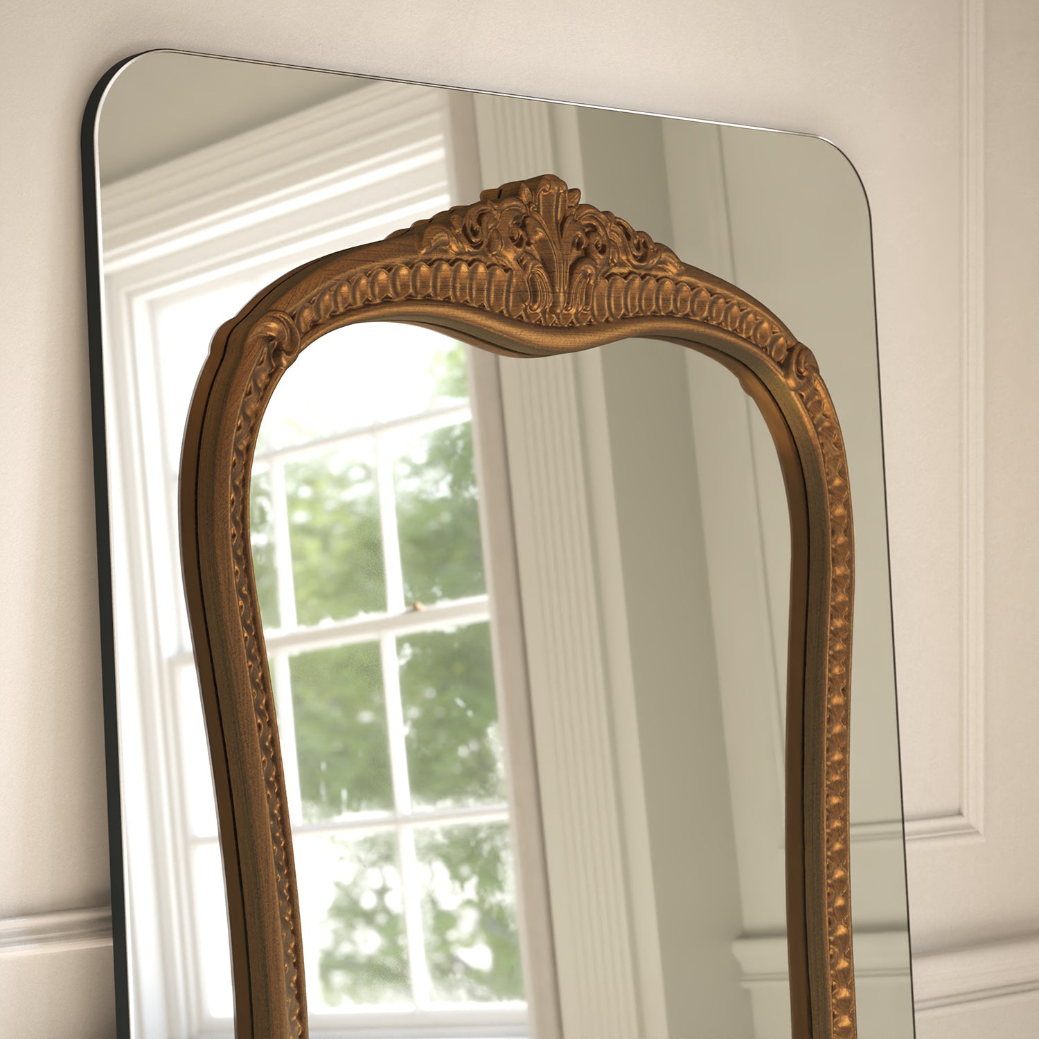 Barocco Frame Within Rounded Rectangle Full-Length Leaner Mirror
