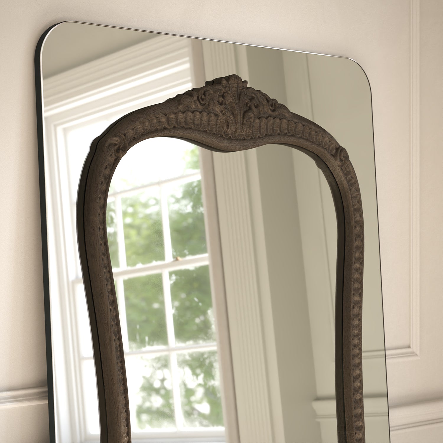 Barocco Frame Within Rounded Rectangle Full-Length Leaner Mirror
